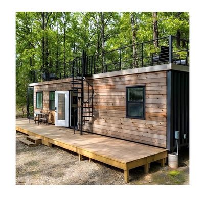 Casa de contenedores de madera portátil de 40 pies con 2 dormitorios y 1 sala de estar