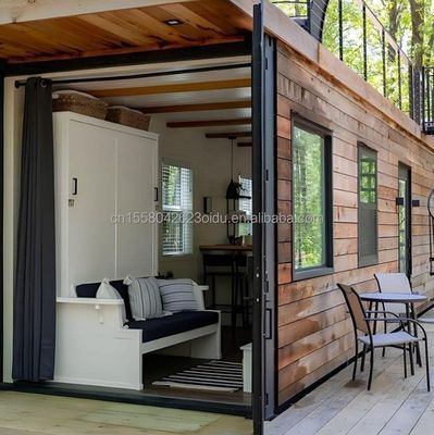 Casa de contenedores de madera portátil de 40 pies con 2 dormitorios y 1 sala de estar
