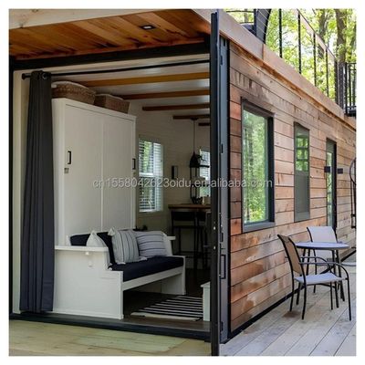 Casa de contenedores de madera portátil de 40 pies con 2 dormitorios y 1 sala de estar