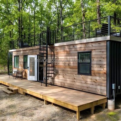 Casa de contenedores de madera portátil de 40 pies con 2 dormitorios y 1 sala de estar