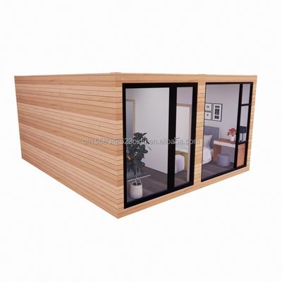 Prefabricado Casa de luz solar de vidrio de madera Casa de contenedores con color y pared personalizados Panel de sándwich de onda 50/75/100 mm