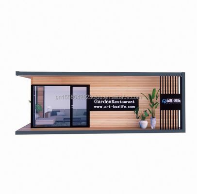 Casa de contenedores Casas prefabricadas de vidrio de madera Sala de sol Casa con tubos cuadrados de acero galvanizado