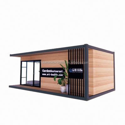 Casa de contenedores Casas prefabricadas de vidrio de madera Sala de sol Casa con tubos cuadrados de acero galvanizado