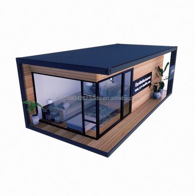 Casa de contenedores Casas prefabricadas de vidrio de madera Sala de sol Casa con tubos cuadrados de acero galvanizado