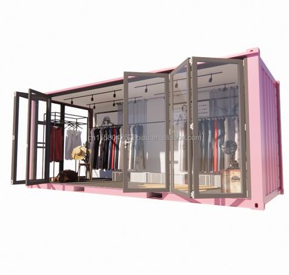 Cuadro de acero de color personalizado Contenedor prefabricado de 20 pies Tienda de ropa Quiosco Booth Tienda móvil con flexión de acero galvanizado