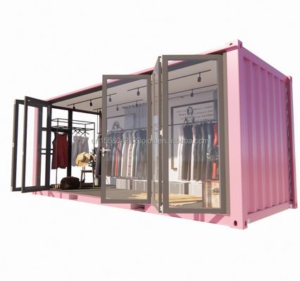 Cuadro de acero de color personalizado Contenedor prefabricado de 20 pies Tienda de ropa Quiosco Booth Tienda móvil con flexión de acero galvanizado