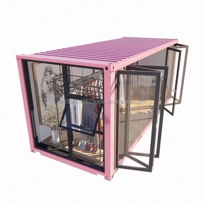 Cuadro de acero de color personalizado Contenedor prefabricado de 20 pies Tienda de ropa Quiosco Booth Tienda móvil con flexión de acero galvanizado