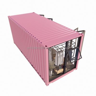 Cuadro de acero de color personalizado Contenedor prefabricado de 20 pies Tienda de ropa Quiosco Booth Tienda móvil con flexión de acero galvanizado