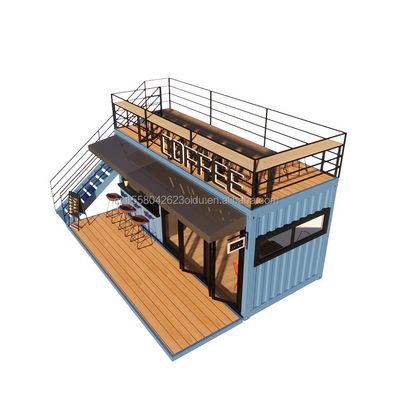 EU 20ft Food Stall Contenedor de segunda planta Cafetería Construida con tubos cuadrados de acero galvanizado y estructura de acero