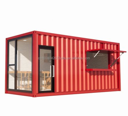 Contenedor de envío prefabricado de 20 pies Pop Up Cafetería Restaurante Bar de contenedores móviles con diseño y estilo de baño moderno