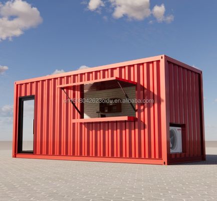 Contenedor de envío prefabricado de 20 pies Pop Up Cafetería Restaurante Bar de contenedores móviles con diseño y estilo de baño moderno