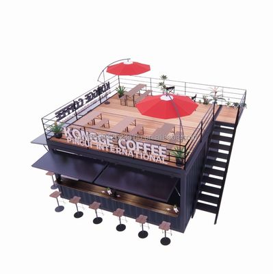 Contenedor pop up prefabricado Restaurante Tienda de comida callejera Quiosco con tubos cuadrados de acero galvanizado Diseño