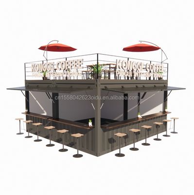 Contenedor pop up prefabricado Restaurante Tienda de comida callejera Quiosco con tubos cuadrados de acero galvanizado Diseño