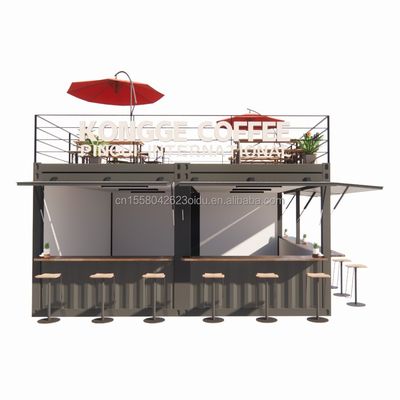 Contenedor pop up prefabricado Restaurante Tienda de comida callejera Quiosco con tubos cuadrados de acero galvanizado Diseño