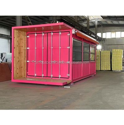 20 pies Flat Mobile Container Tienda Tienda de cafetería Tienda de venta al por menor con 50 mm Wave Sandwich Panel Pared para en el hotel