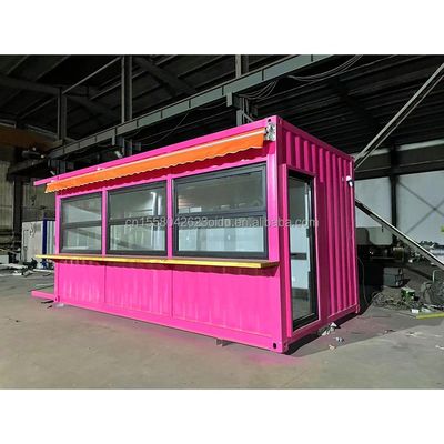 20 pies Flat Mobile Container Tienda Tienda de cafetería Tienda de venta al por menor con 50 mm Wave Sandwich Panel Pared para en el hotel
