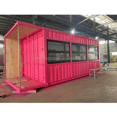 20 pies Flat Mobile Container Tienda Tienda de cafetería Tienda de venta al por menor con 50 mm Wave Sandwich Panel Pared para en el hotel