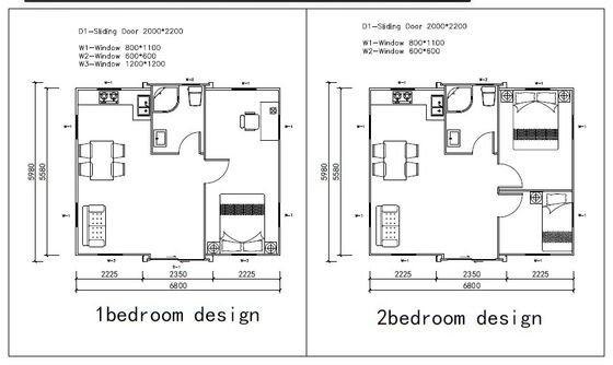 Casas de contenedores prefabricadas plegables con diseño moderno y ventanas de aleación de aluminio