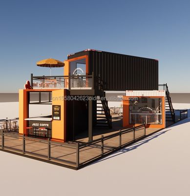 Tienda de contenedores de envío modificada Casa de contenedores Tienda de café con tubos cuadrados de acero galvanizado