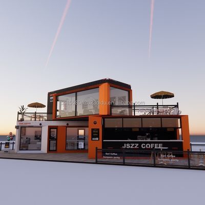 Tienda de contenedores de envío modificada Casa de contenedores Tienda de café con tubos cuadrados de acero galvanizado