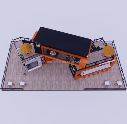Tienda de contenedores de envío modificada Casa de contenedores Tienda de café con tubos cuadrados de acero galvanizado