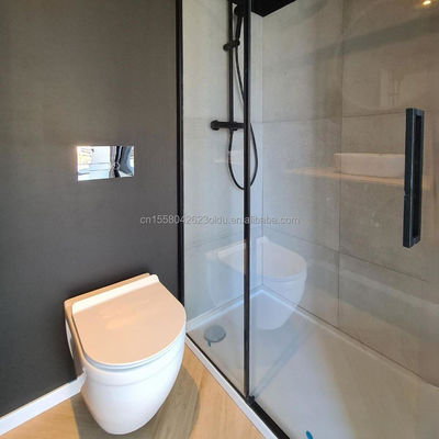 Hotel de un dormitorio Negro Casa de contenedores de envío Puerta de acero lujosa 20 pies Casas de madera prefabricadas con cocina y baño