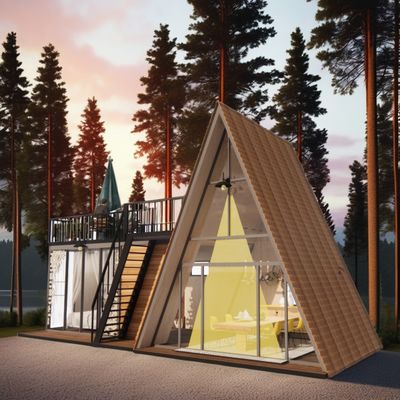 Hotel Resort Casa de contenedores prefabricada con una habitación baño cocina y puerta de paneles de sándwich en forma triangular moderna