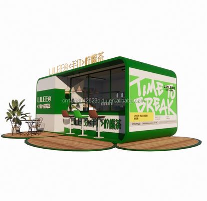 Contenedor de envío prefabricado modular Restaurante Bar de café de 20 pies con tubos cuadrados de acero galvanizado Marco de acero