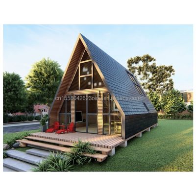 EU Baño Salón de estar Contenedor triangular de madera con puerta de panel de sándwich y estructura de tubos cuadrados de acero galvanizado