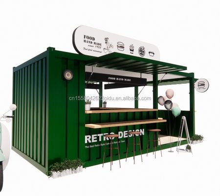 Cuadro de acero de 20 pies o 40 pies Extensible Mobile Coffee Bar Pop Up Container de envío Tienda con curvatura de acero galvanizado