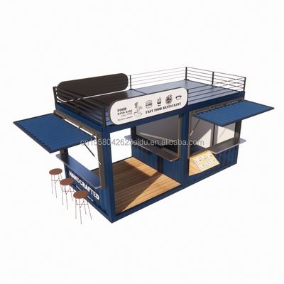 Cuadro de acero de 20 pies o 40 pies Extensible Mobile Coffee Bar Pop Up Container de envío Tienda con curvatura de acero galvanizado