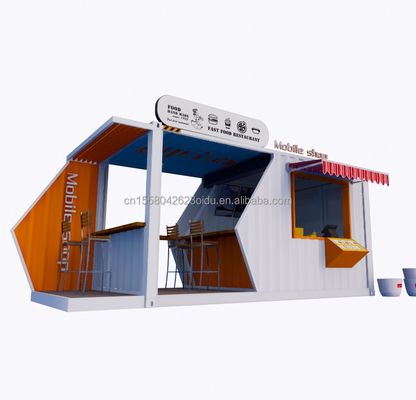 Cuadro de acero de 20 pies o 40 pies Extensible Mobile Coffee Bar Pop Up Container de envío Tienda con curvatura de acero galvanizado