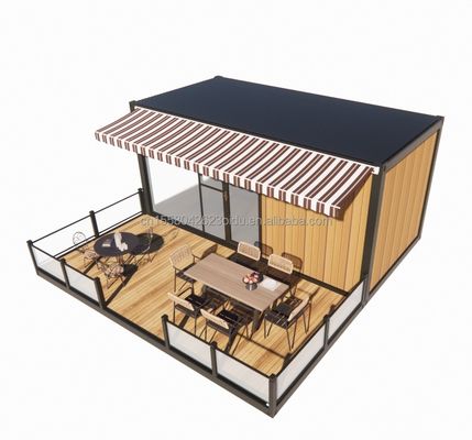 Tienda 20 pies Restaurante móvil y bar 10 pies 20 pies Contenedor de envío de madera cocina acero galvanizado flexión 180g marco de acero