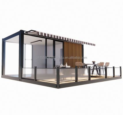 Tienda 20 pies Restaurante móvil y bar 10 pies 20 pies Contenedor de envío de madera cocina acero galvanizado flexión 180g marco de acero