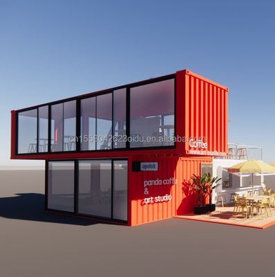 20ft Deluxe Container Store Gran piso de vidrio Casa pequeña Cabañas personalizadas Villas con 50/75/100mm Wave Sandwich Panel Paredes