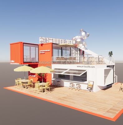 20ft Deluxe Container Store Gran piso de vidrio Casa pequeña Cabañas personalizadas Villas con 50/75/100mm Wave Sandwich Panel Paredes