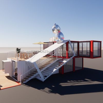 20ft Deluxe Container Store Gran piso de vidrio Casa pequeña Cabañas personalizadas Villas con 50/75/100mm Wave Sandwich Panel Paredes