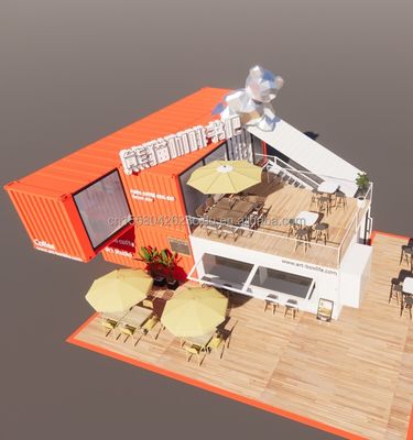 20ft Deluxe Container Store Gran piso de vidrio Casa pequeña Cabañas personalizadas Villas con 50/75/100mm Wave Sandwich Panel Paredes