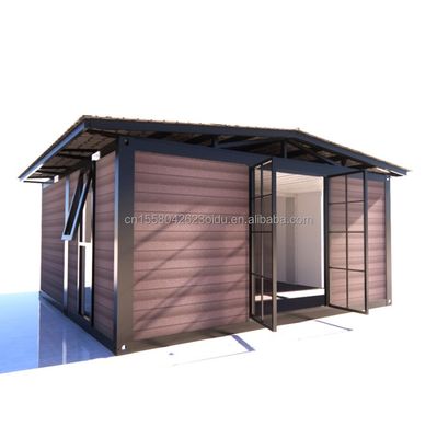 Contenedor de embalaje plano Oficina de jardín prefabricada de metal y madera con tubos cuadrados de acero galvanizado