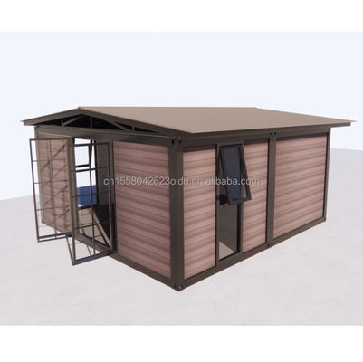 Contenedor de embalaje plano Oficina de jardín prefabricada de metal y madera con tubos cuadrados de acero galvanizado