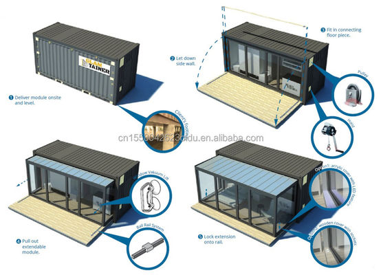 2 dormitorios Casa de contenedores expandible prefabricada de acero Modular Casa pequeña para exteriores en color personalizado y tamaño de 20 pies o 40 pies