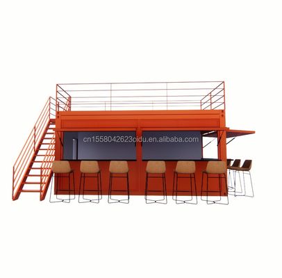 Envasado plano a medida de 20 pies Instalación rápida Contenedor de madera Casa prefabricada Bar de jardín con tubos cuadrados de acero galvanizado