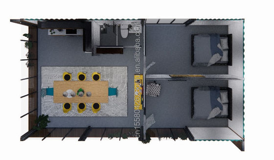Solución de vivienda familiar 20FT Combinación Contenedor de embalaje plano con 2 habitaciones y 3 dormitorios estilo hotel