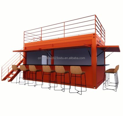 Envasado plano a medida de 20 pies Instalación rápida Contenedor de madera Casa prefabricada Bar de jardín con tubos cuadrados de acero galvanizado
