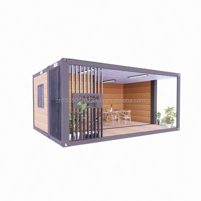 Color personalizado Casa de madera de 20 pies con lujoso jardín Estudio Contenedor de paquete plano y materiales de barra móvil utilizados