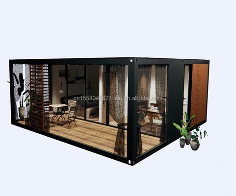 Casa de madera prefabricada de 20 pies de lujo de 2 dormitorios de diseño moderno cocina plegable baño y terraza exterior para vivir