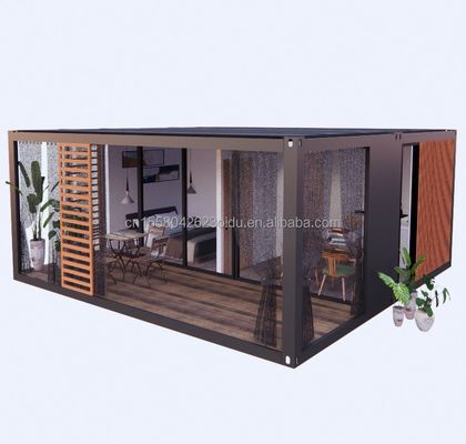 Casa de madera prefabricada de 20 pies de lujo de 2 dormitorios de diseño moderno cocina plegable baño y terraza exterior para vivir