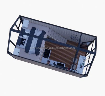 Casa móvil de madera desmontable con 50/75/100 mm de paredes de paneles de sándwich de onda y dormitorio de loft de diseño moderno incluido